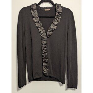 j mclaughlin womens large black long sleeve cardigan dressy satin ruffles